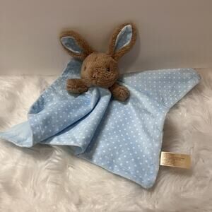 MTY Easter Bunny Rabbit Blue Polka Dots Plush Security Baby Lovey Rattle 13”